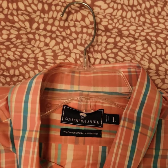 The Southern Shirt Company Peach Blue Plaid Casual Button Down - Picture 2 of 4